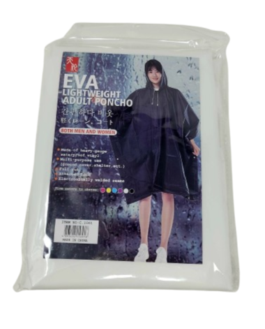 Rain Poncho, Reusable (Black/White)