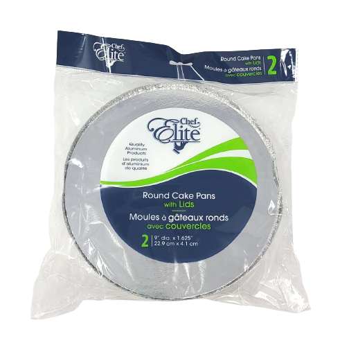 Round Cake Pans, with Lids (2 units/pack, 9" x 1.625")