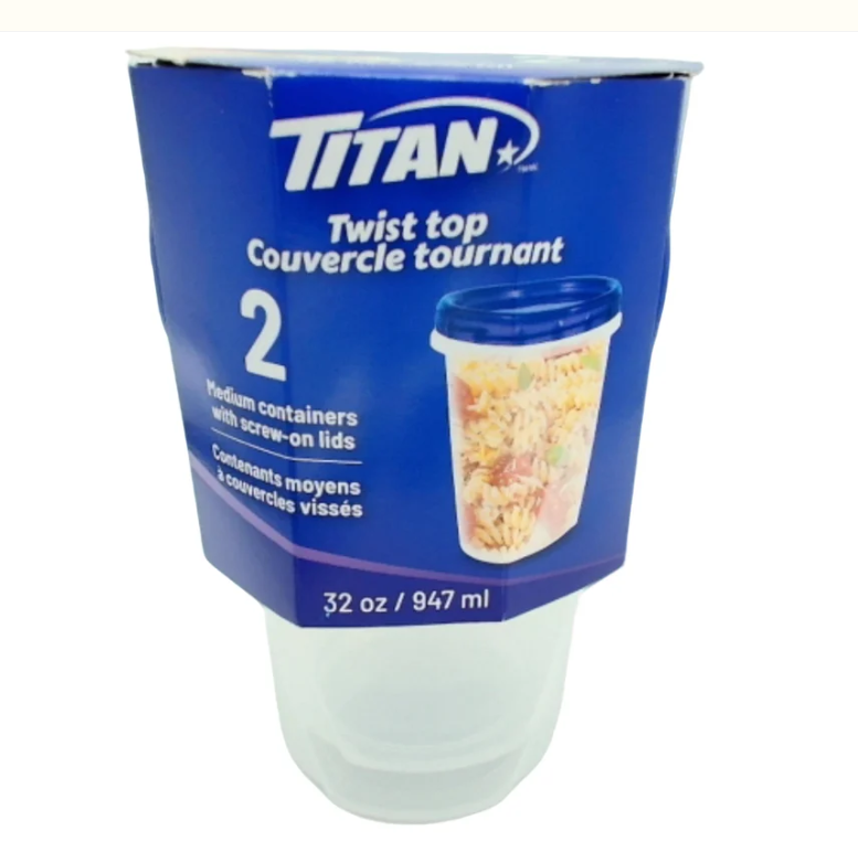 Plastic Container, 2 Units, 32 oz, Twist Top
