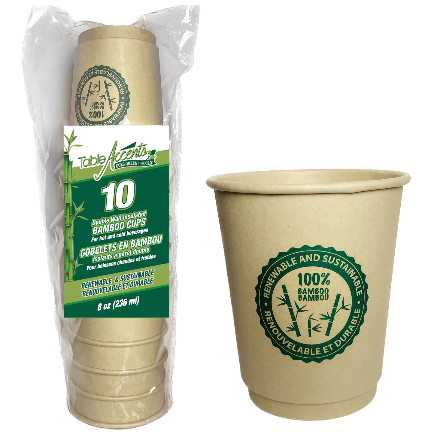 Paper Cups, Bamboo, Disposable (8oz, 10 units/pack)