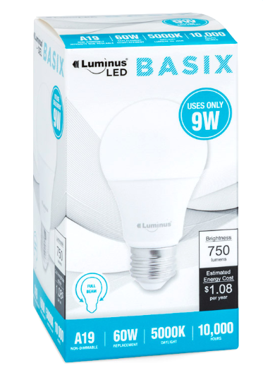 LED Bulb, Luminous, 9W, 5000K, A19