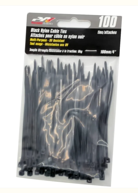 Black Cable Ties, 100 mm (100 units/pack),Precision Acoustics