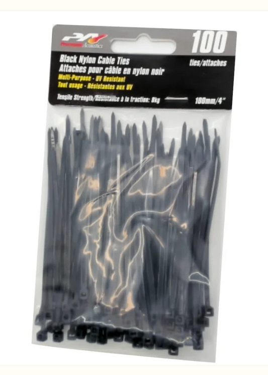 Black Cable Ties, 100 mm (100 units/pack),Precision Acoustics