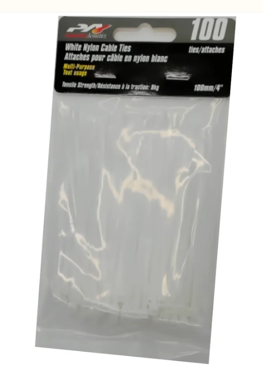 White Cable Ties, 100 mm (100 units/pack),Precision Acoustics
