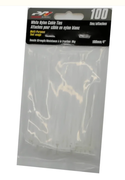 White Cable Ties, 100 mm (100 units/pack),Precision Acoustics