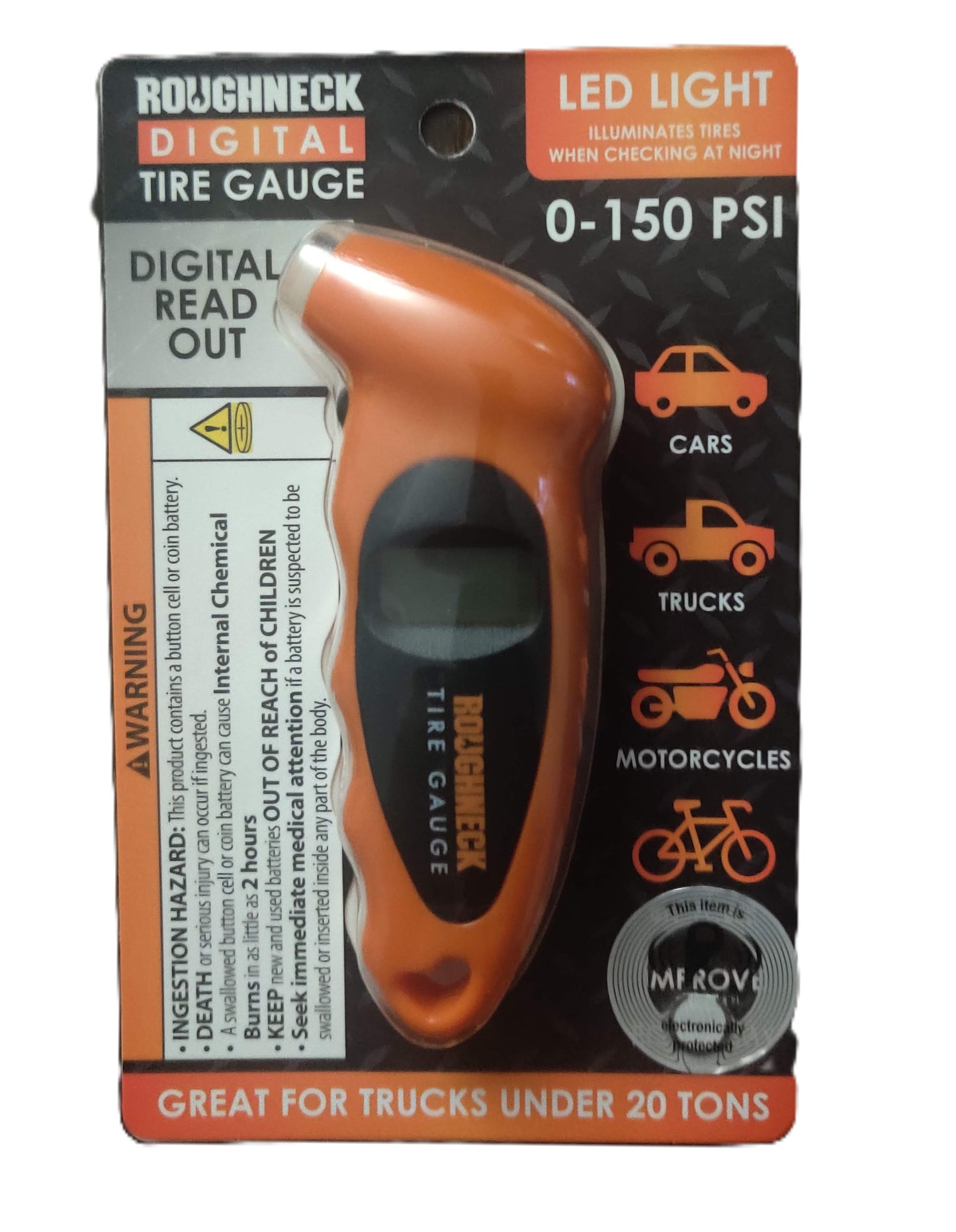 Digital Tire Pressure Gauge - 0-150 psi, LED Light