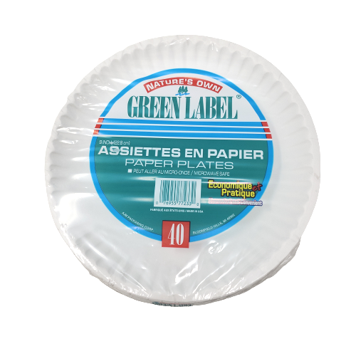 Disposable Paper Plate, 9" (40 units/pack)