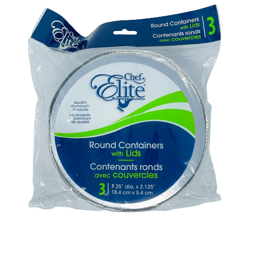 Round Container, with Lids (3 units/pack, 7.25 x 2.125")